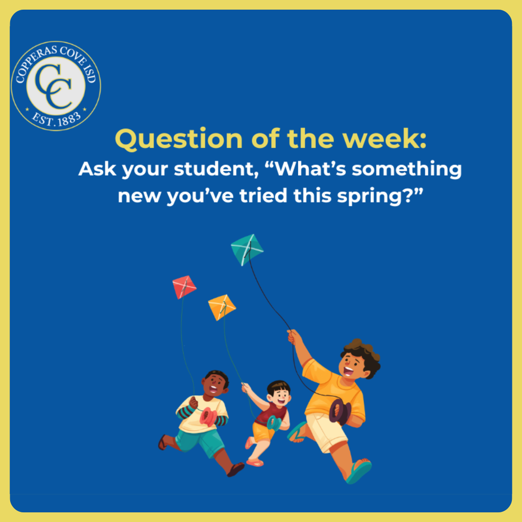 blue and gold graphic with ccisd seal and clip art of (description of the pic). Children flying kites