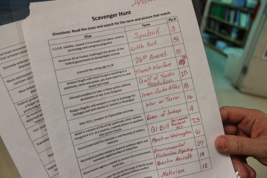 Copperas Cove High School Junior participating in a Gallery Walk . 