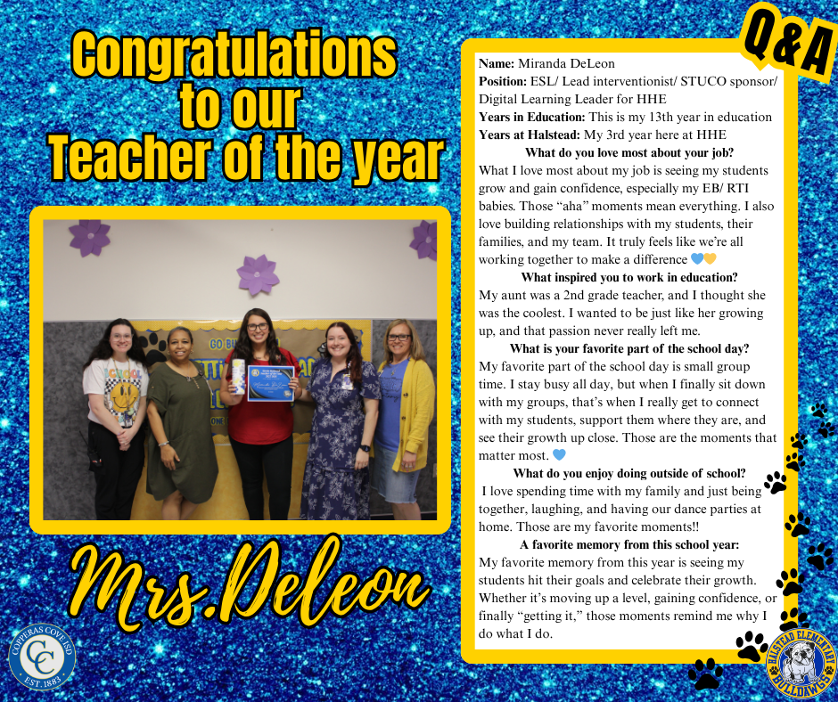 Teacher of the Year  and Q&A flyer with CCISD logo details in caption