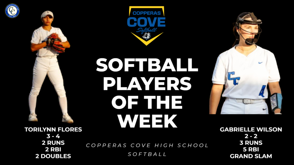 softball players of the week torilynn flores 3-4 2 runs, 2rbi, 2 doubles. Gabrielle wilson 2-2 3 runs 5 rbi grand slam