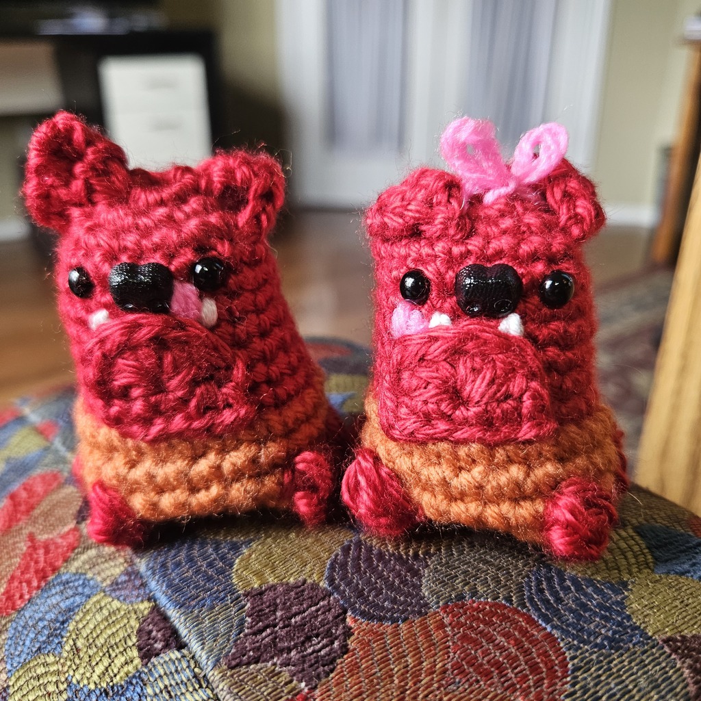 A variety of crochet animals.