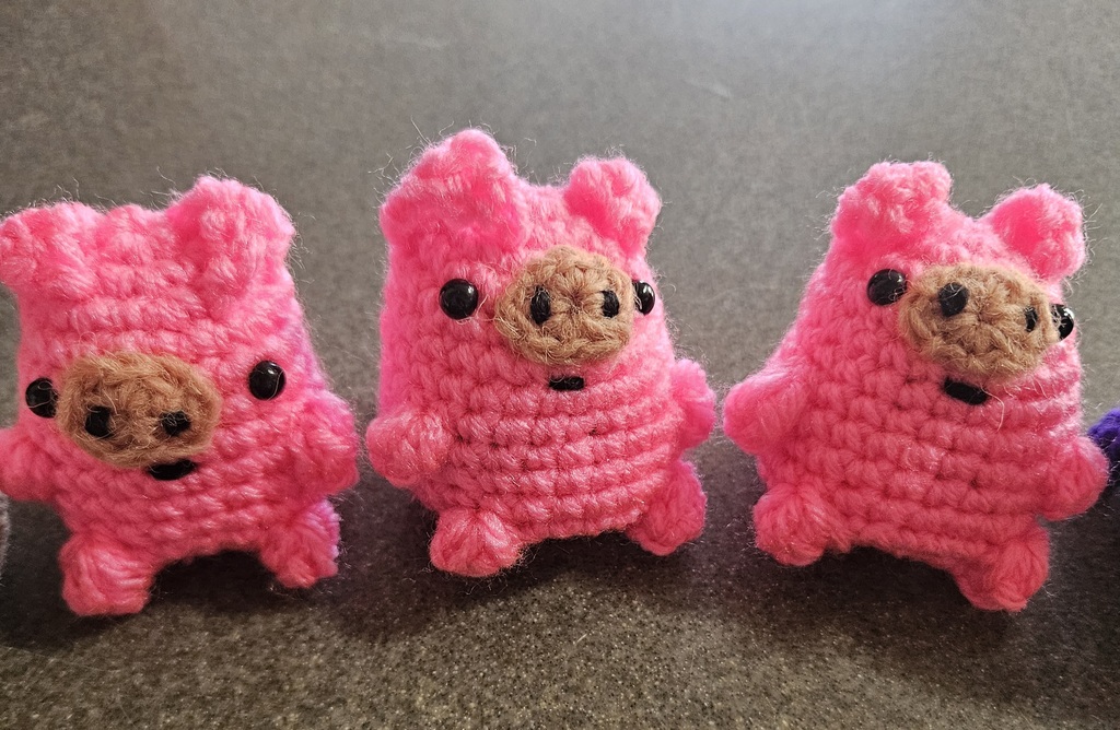 A variety of crochet animals.