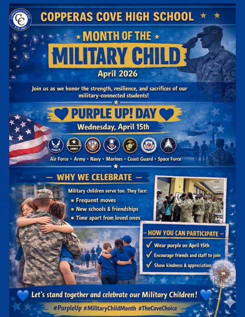 A graphical flyer with pictures of military service members with their school-aged children.  Text in the post body. 