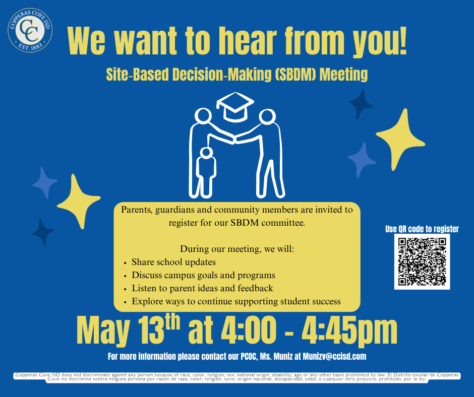 SBDM flyer with CCISD logo details in caption