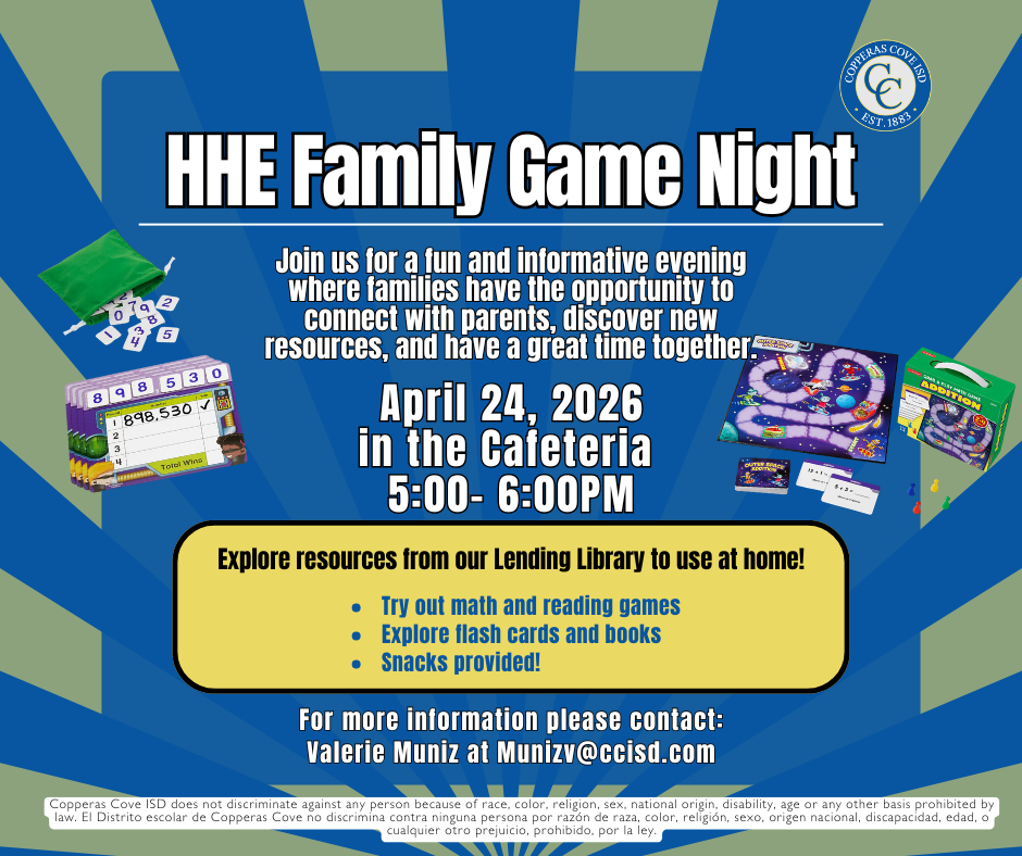 Family game night flyer with CCISD logo details in caption