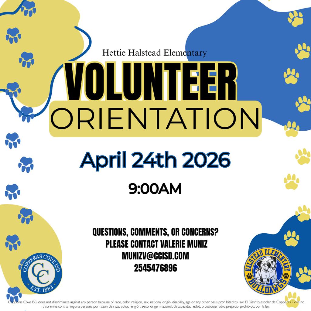 Volunteer orientation flyer with CCISD logo details in caption