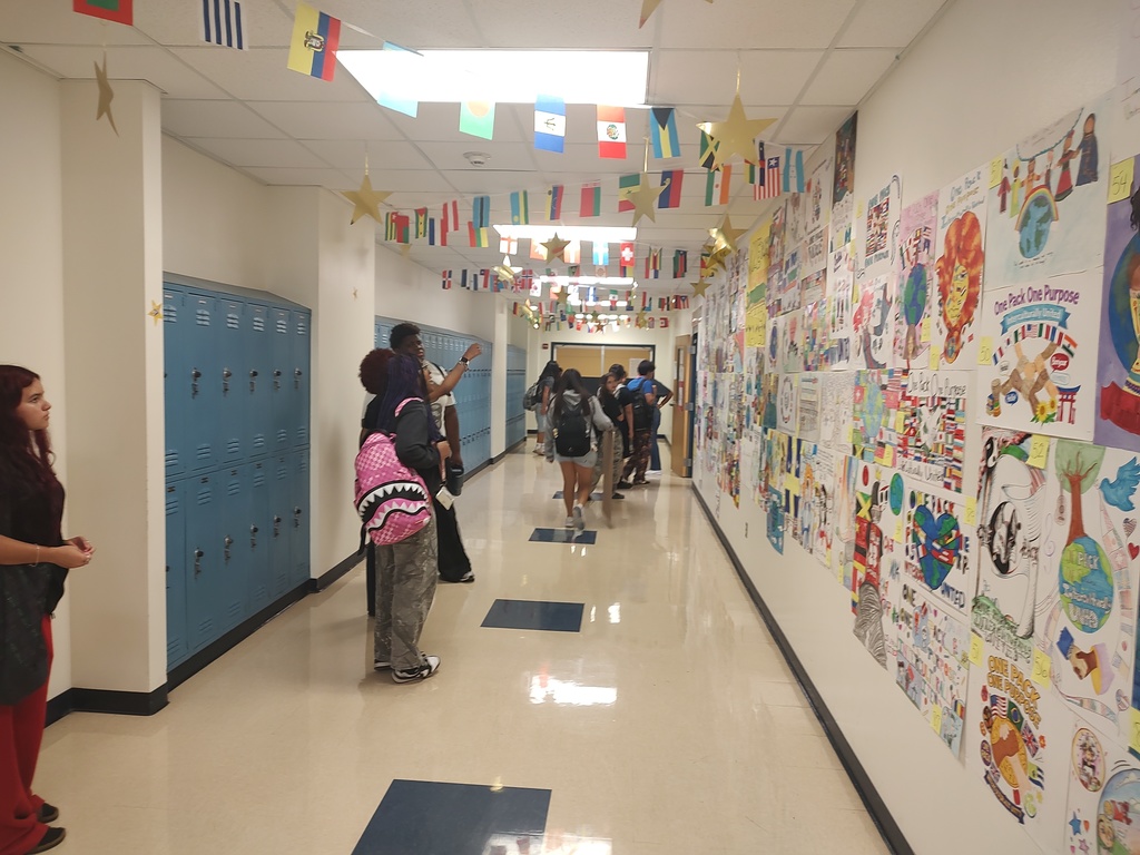 Copperas Cove High School students setting up for Multicultural Night 2026 with decorations in the hallway.