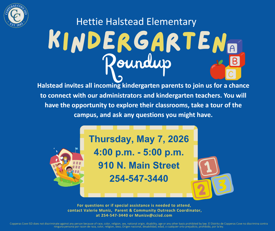 Kinder roundup flyer with CCISD logo details in caption