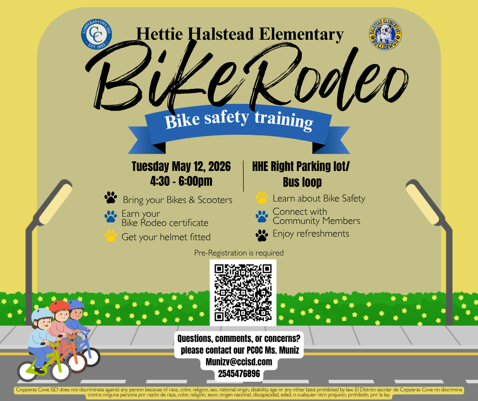 Bike Rodeo flyer 5/12/26 with CCISD logo details in caption