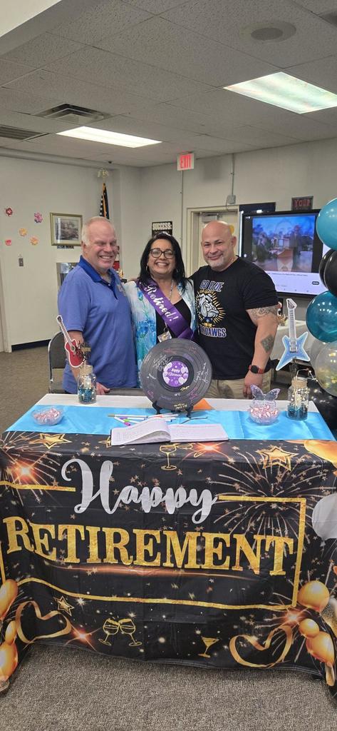 Mrs Smith with Mr Crawley and Mr Alaniz at retirement party