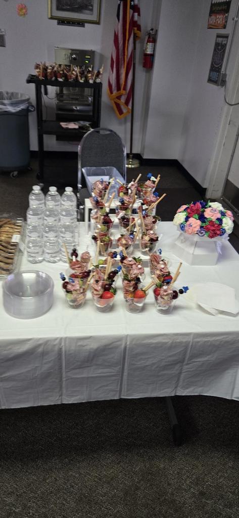 Snacks and cake table at retirement party