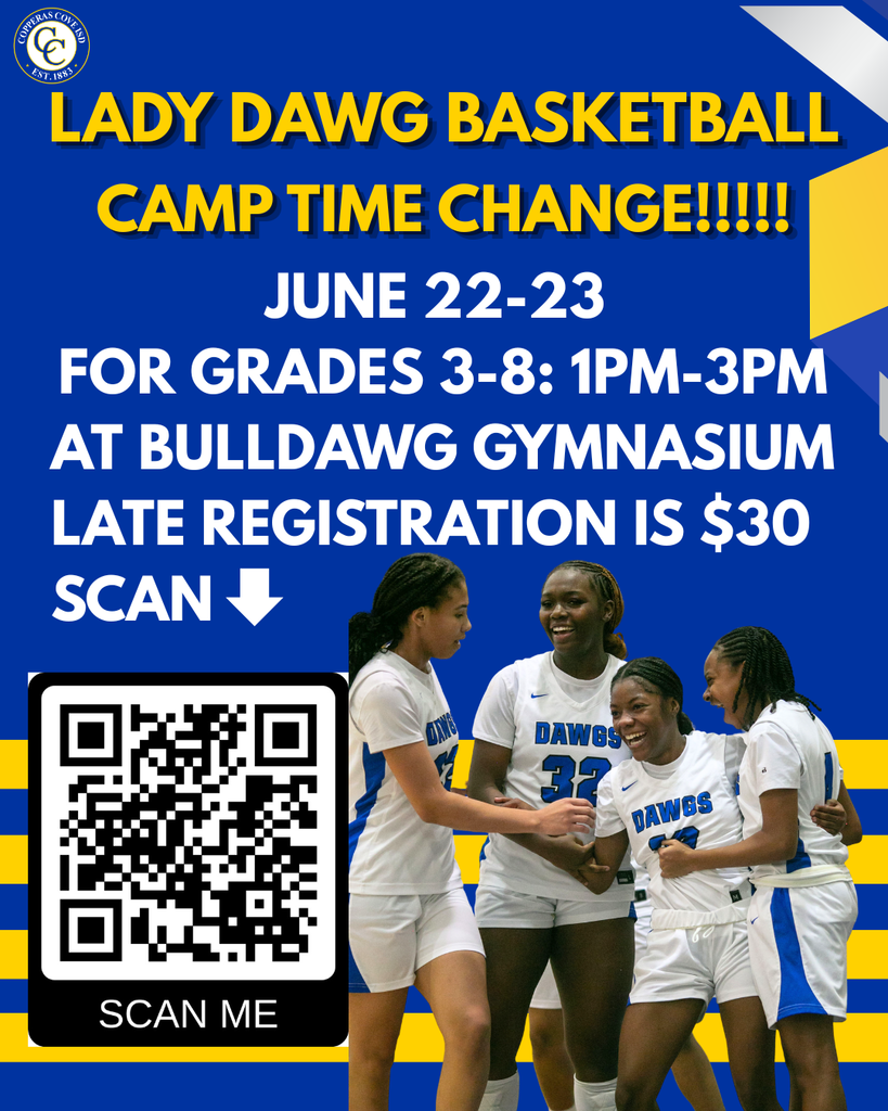 lady dawg basketball camp time change. june 22-23 for grades 3-8 1pm-3pm at bulldawg gymnasium late registration is 30 scan.