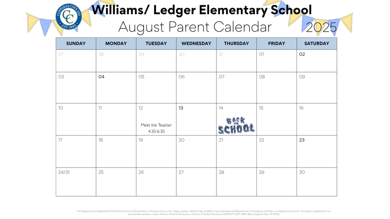 August Parent Calendar