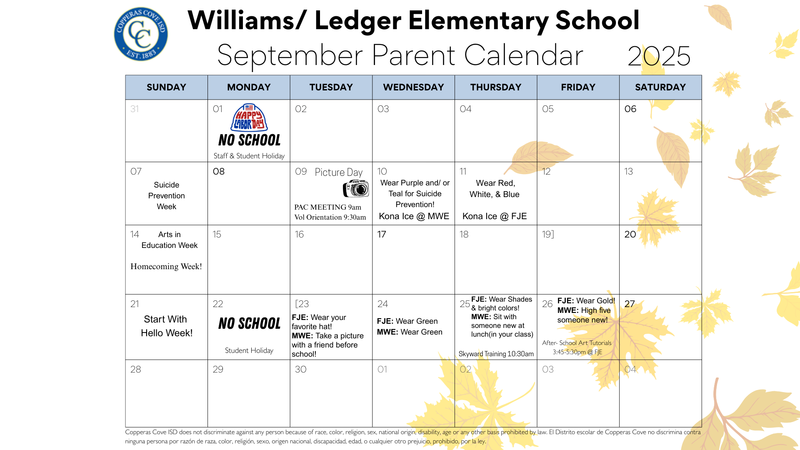 September Parent Calendar