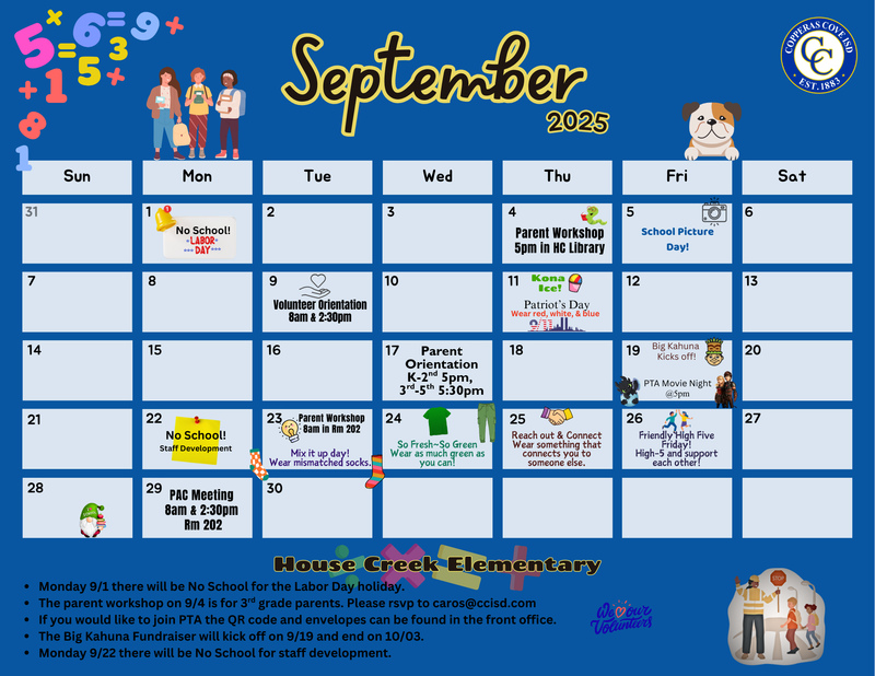 CCISD logo. September calendar
