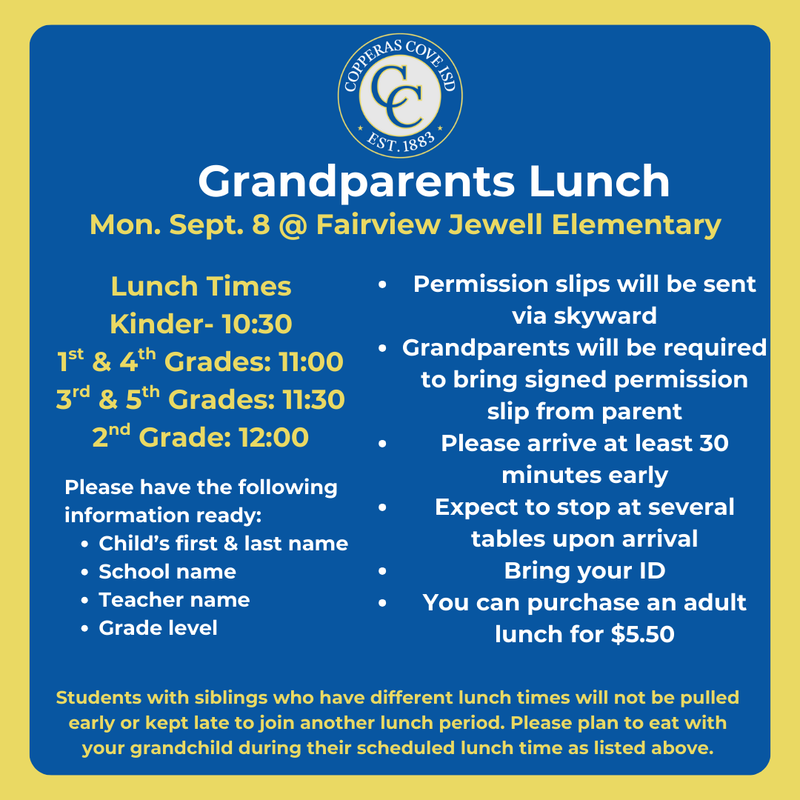 Grandparents Lunch Information with CCISD Logo See Information Listed Below