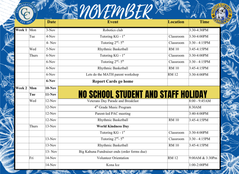 November Calendar with CCISD logo details in caption