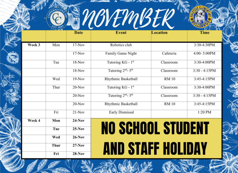 November Calendar with CCISD logo details in caption