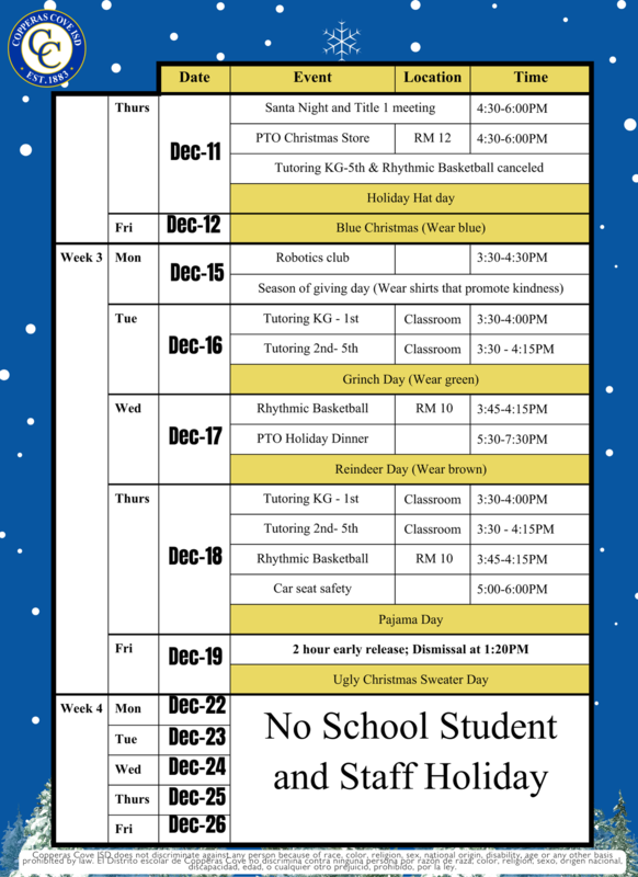 December Calendar with CCISD logo details in caption