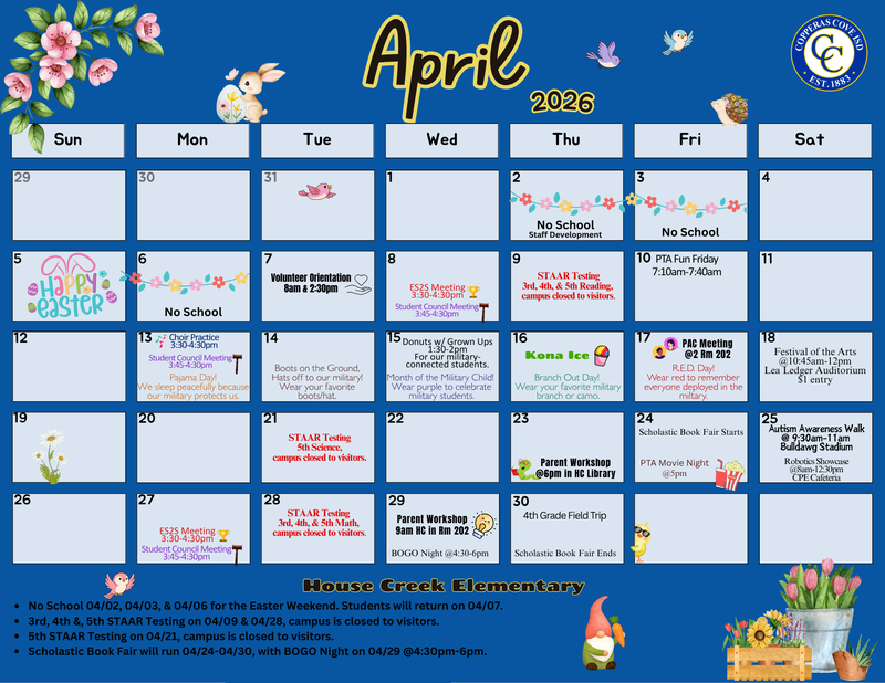 April calendar, details in text