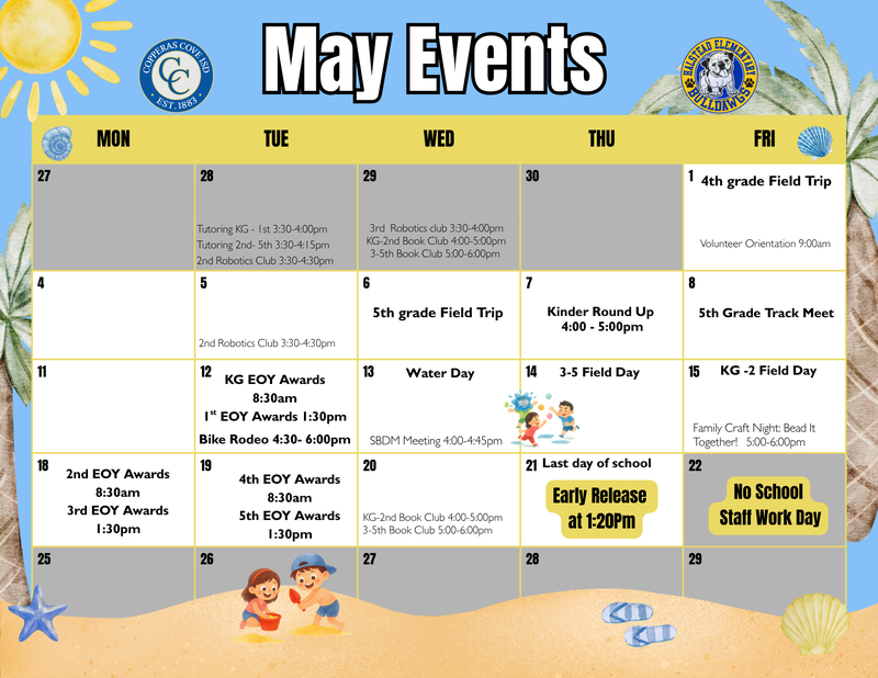May Events calendar  with CCISD logo details in caption