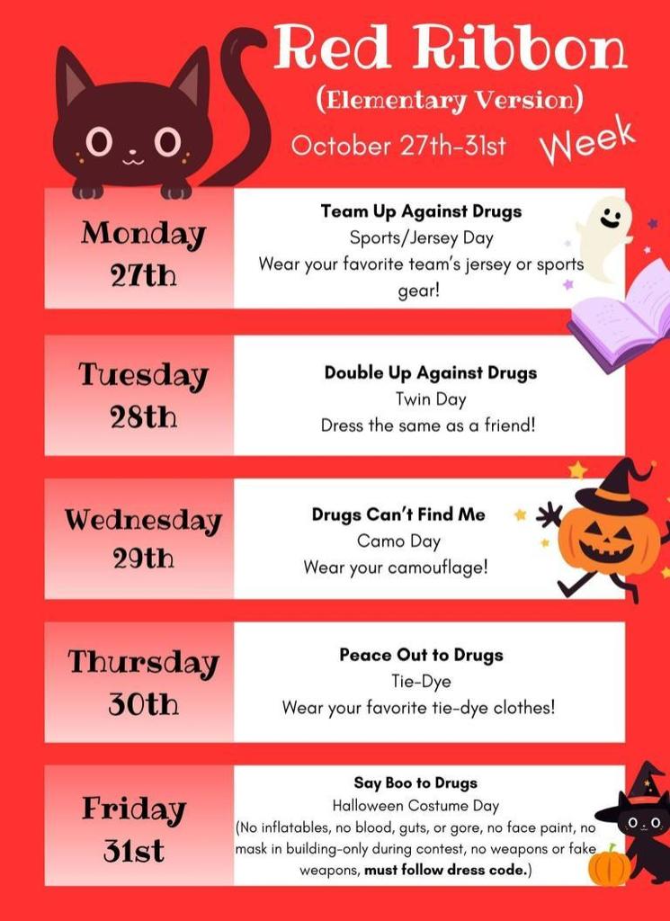 Elementary Red Ribbon Week Dress up days