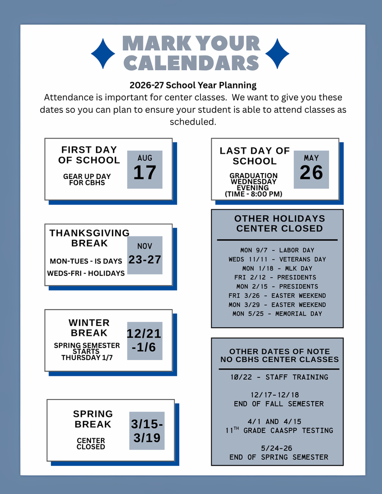 Important dates 26/27