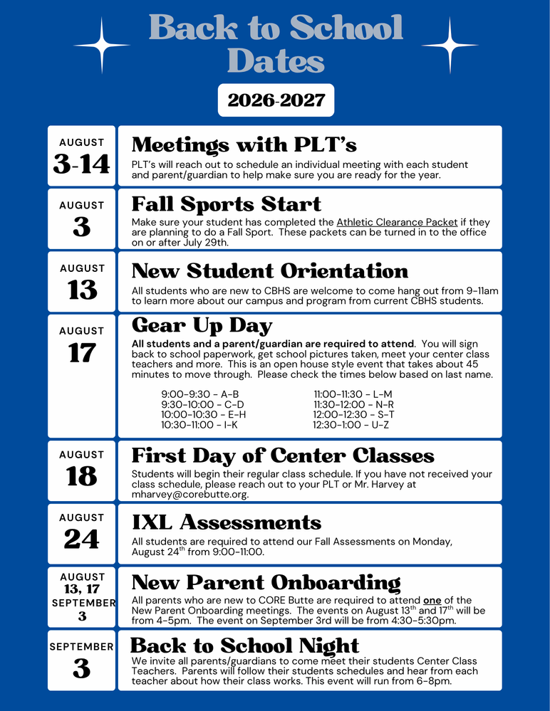 Important dates 26/27