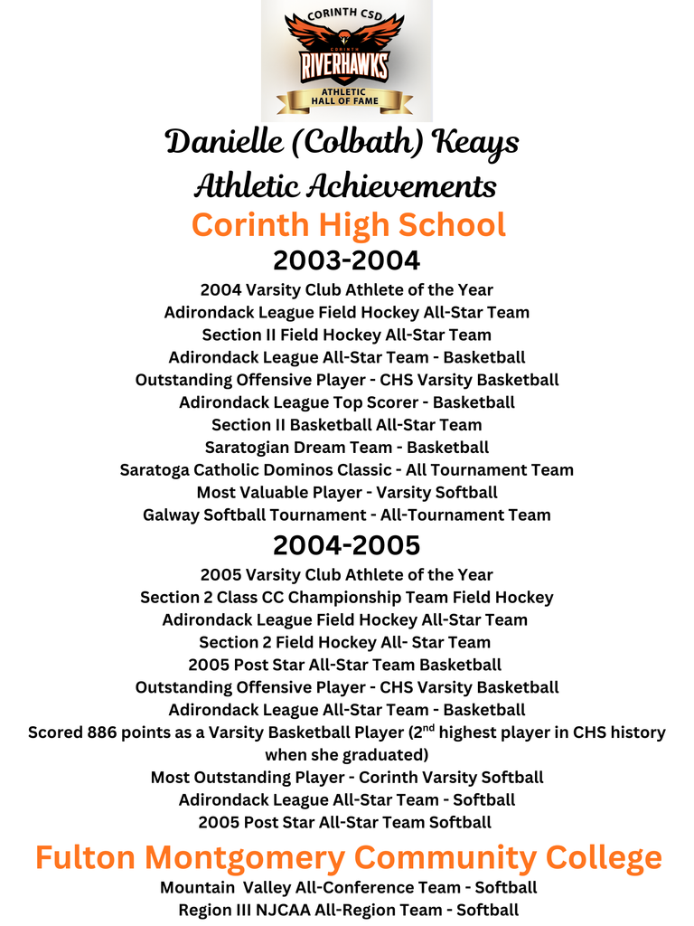 Danielle Colbath Keays Athletic Achievements