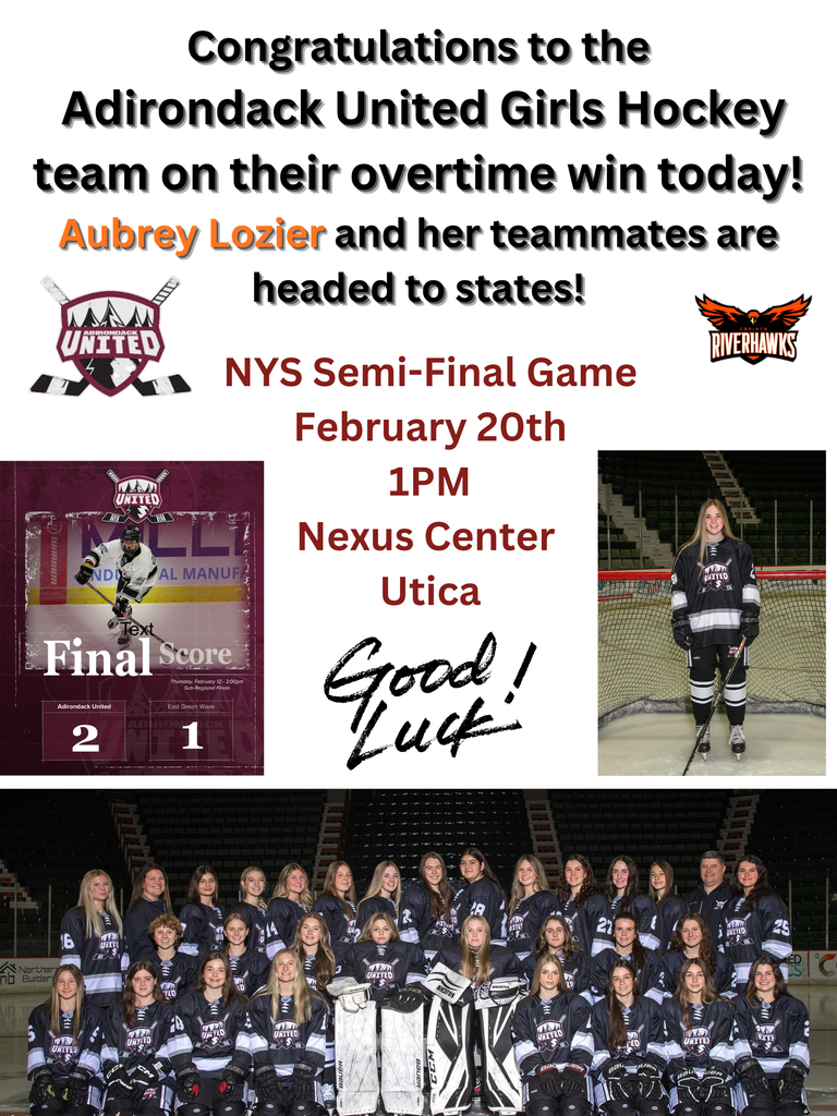 Adirondack United Girls Hockey win - Headed to states!
