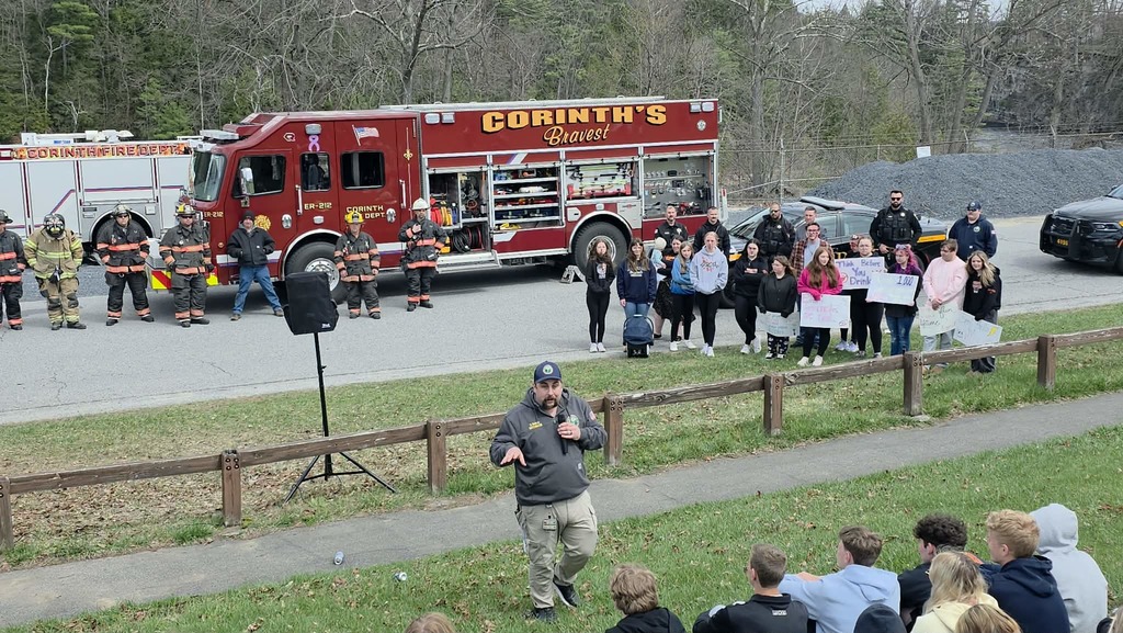 Derek Briner addressing CHS students at mock car crash