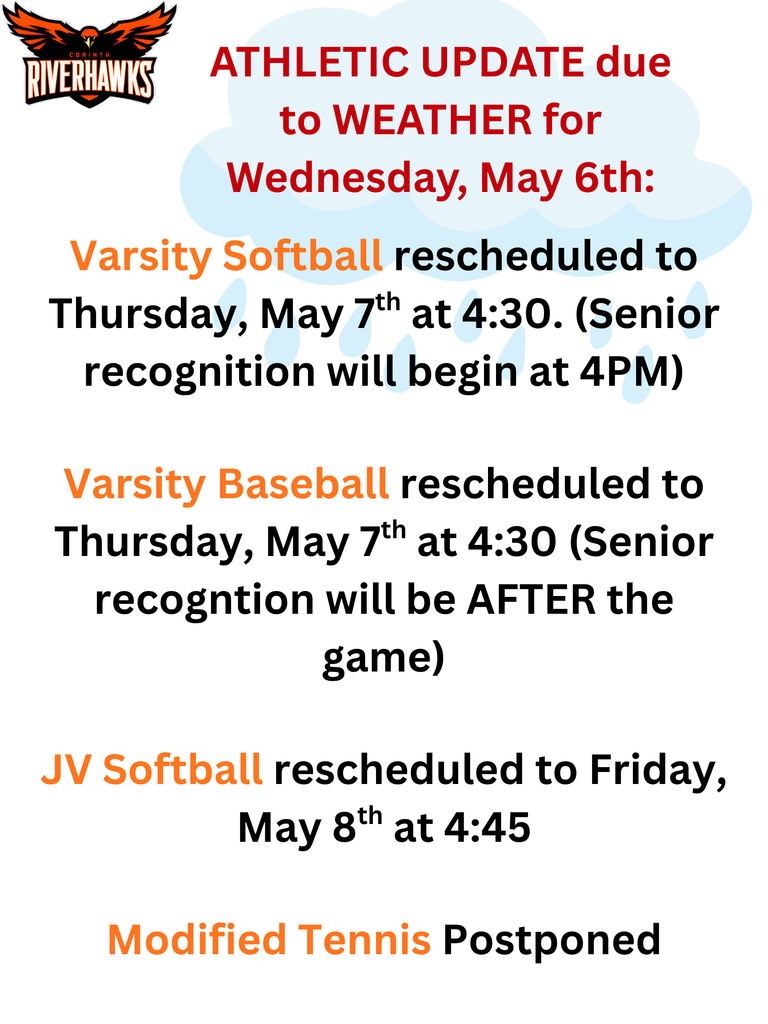 ATHLETIC UPDATE DUE TO WEATHER
