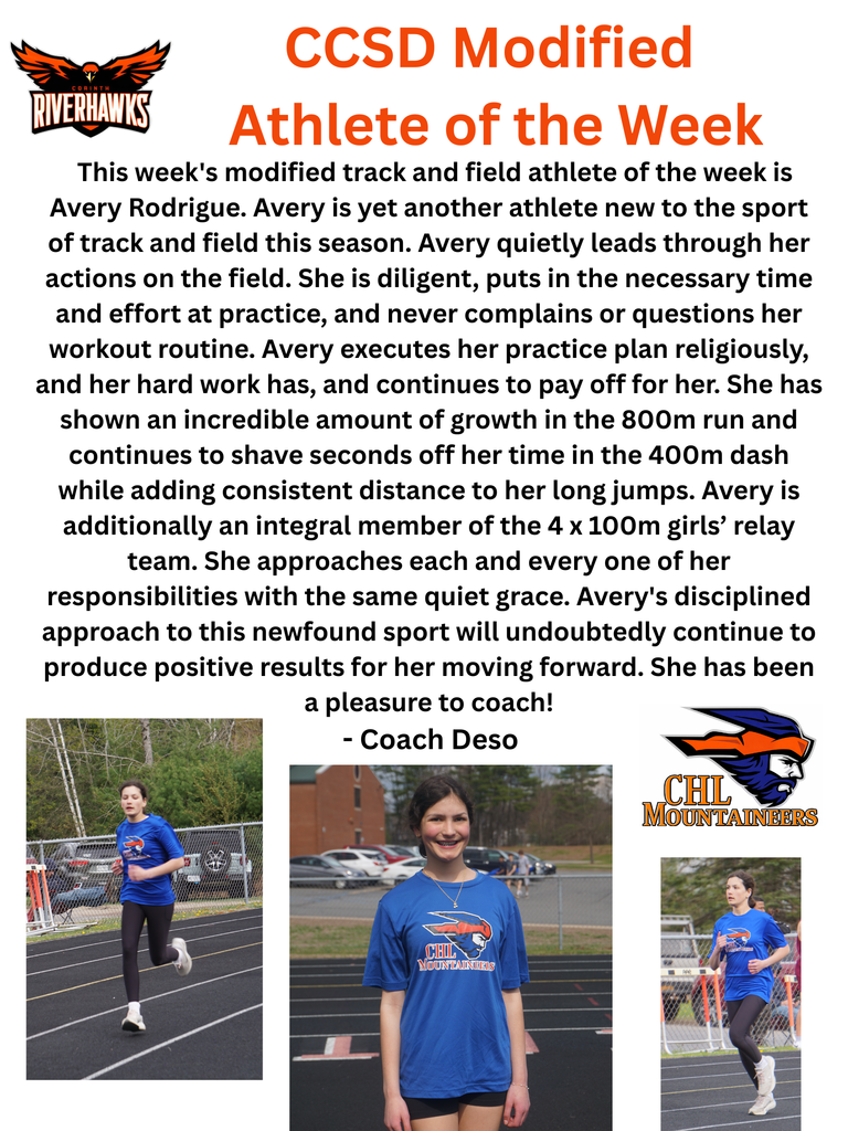 Modified Track Athlete of the Week Avery Rodrigue