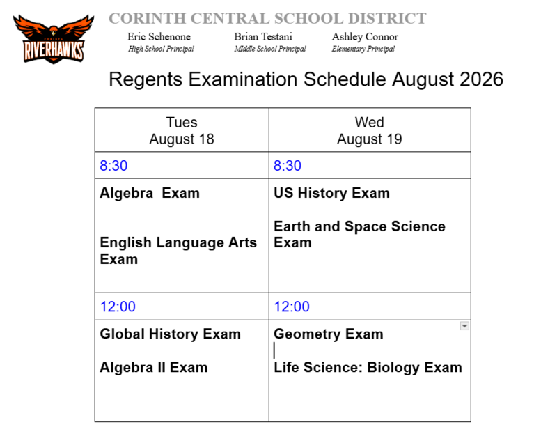 Regents Schedule