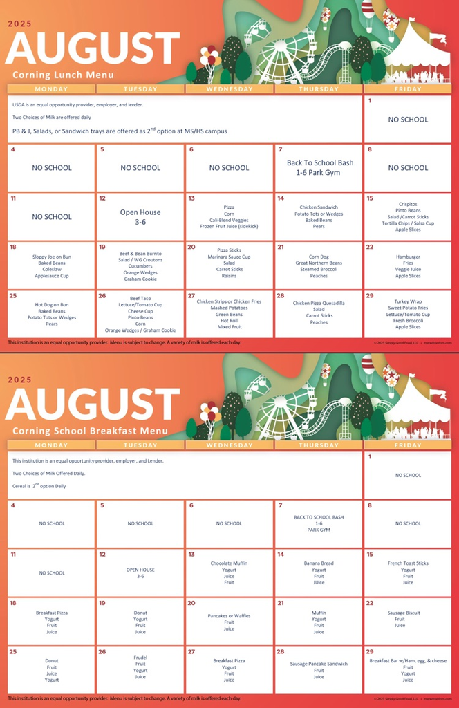 August breakfast and lunch