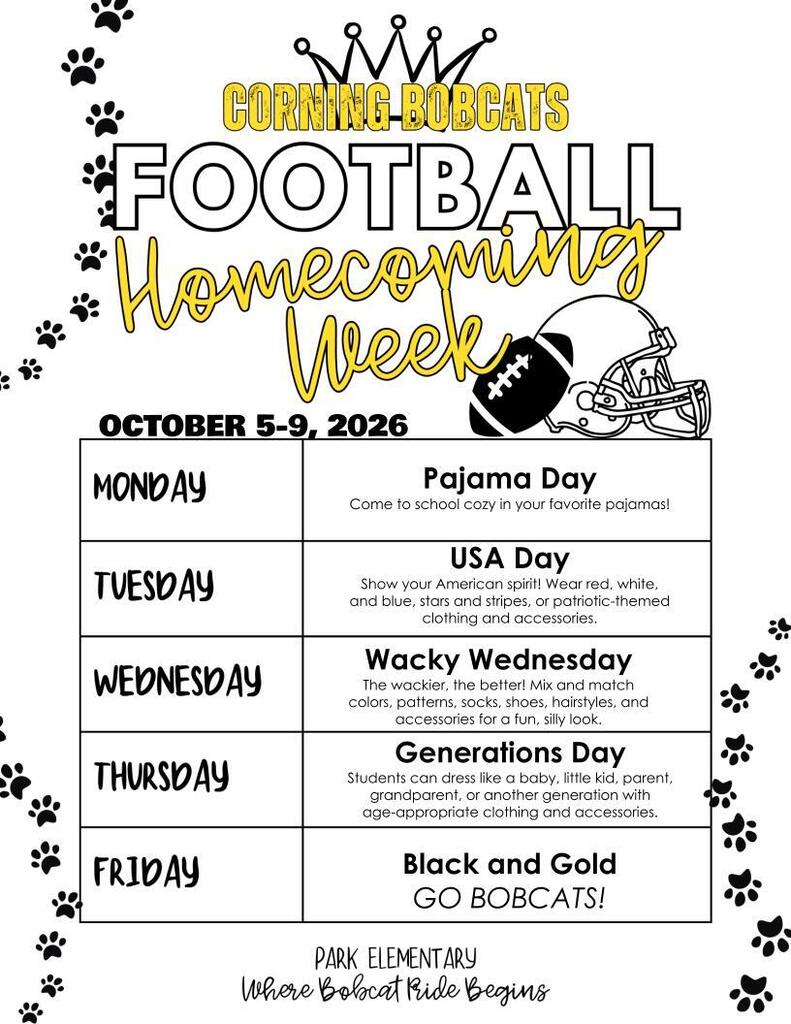 Park football homecoming week dress up themes