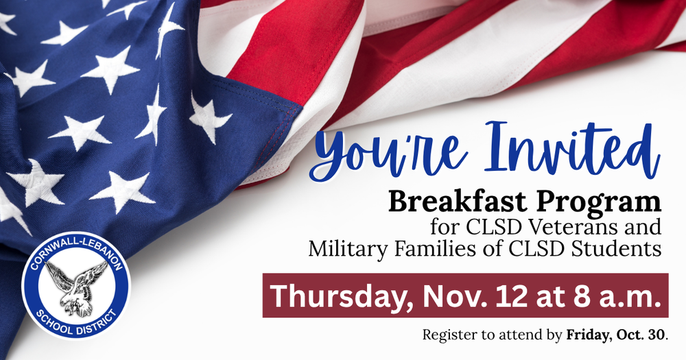A invitation graphic with details on the 2026 Breakfast Program for CLSD Veterans and Military Families of CLSD Students
