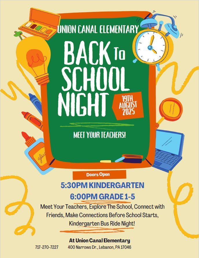 poster promoting back to school night at Union Canal