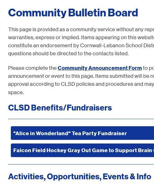 section of text from the Community Bulletin Board