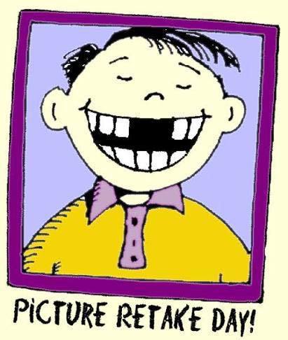 cartoonish image of a boy missing his two front teeth with words Picture Retake Day!