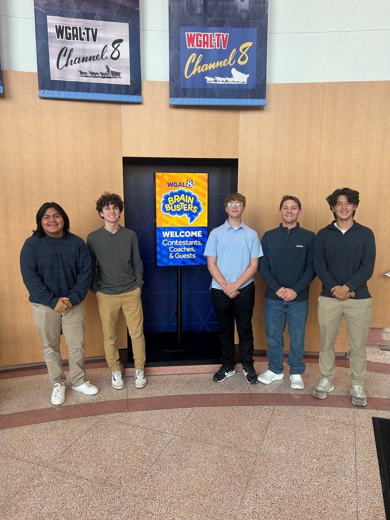 5 young men in front of the WGAL BrainBusters poster