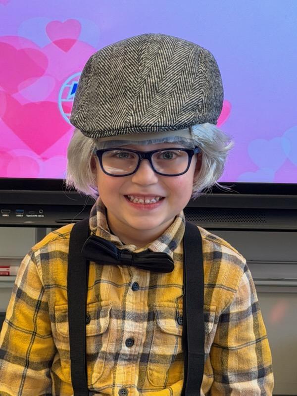 Kindergarten boy dressed like an old man