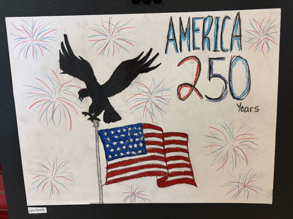Student artwork featuring an American flag and eagle