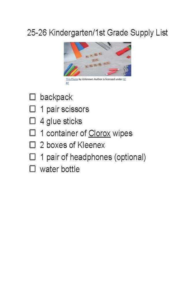 Kinder/1st grade supplies