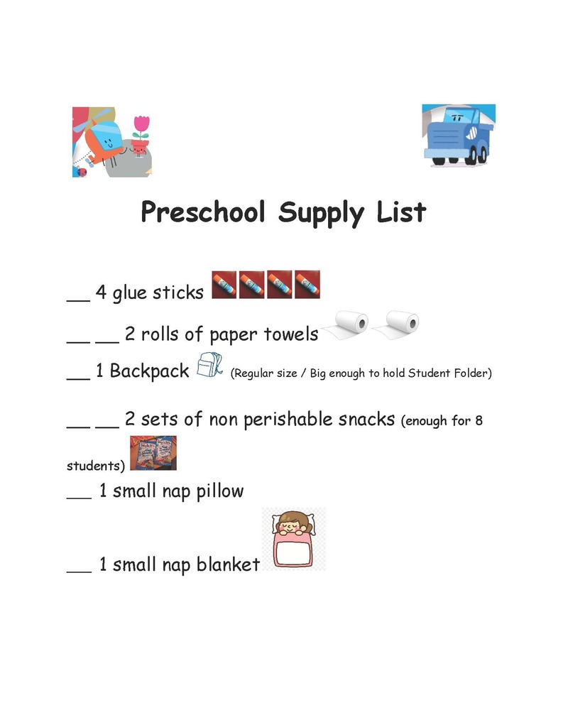 Preschool Supply List