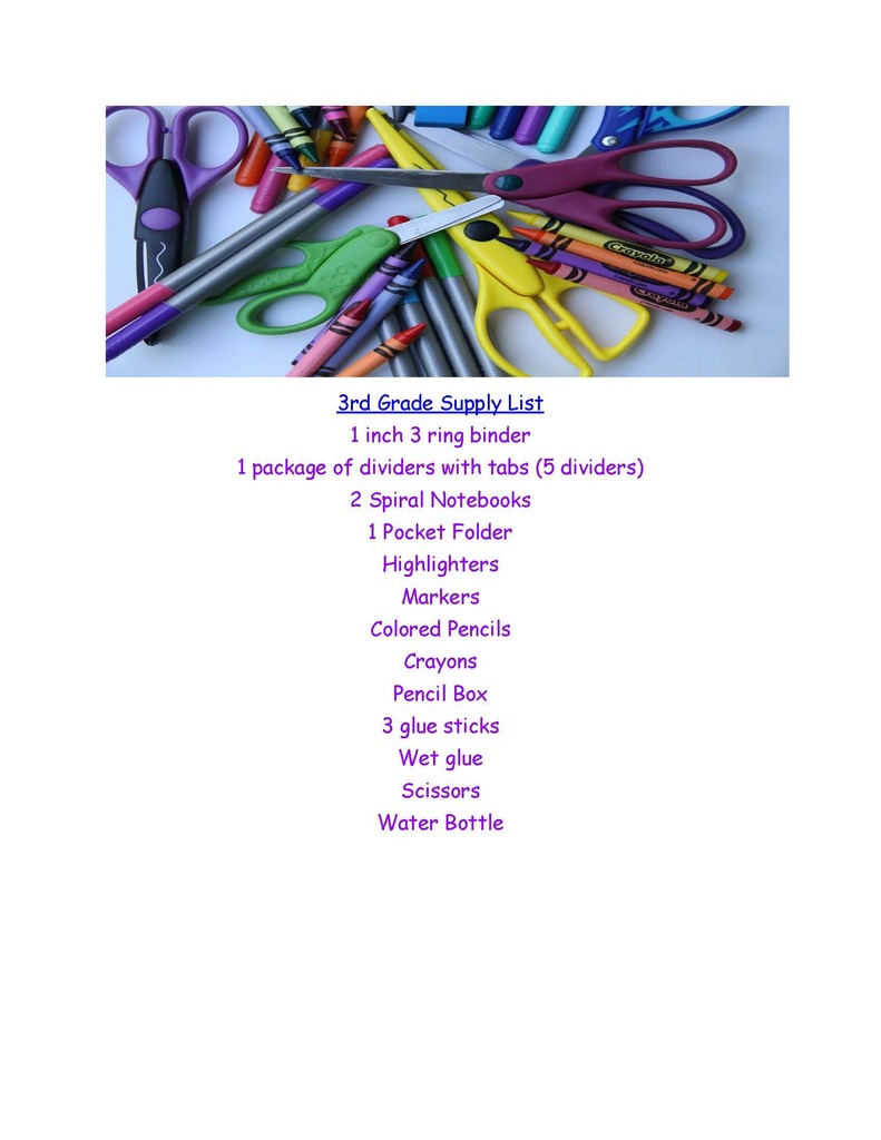 3rd grade supplies