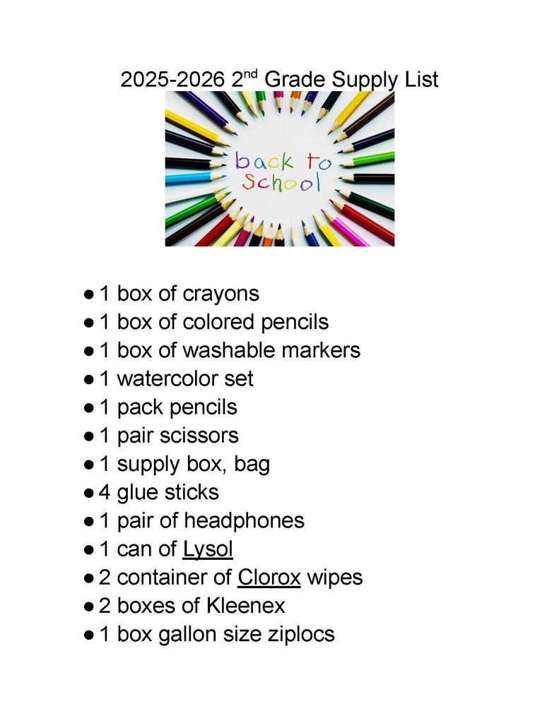 2nd grade supplies