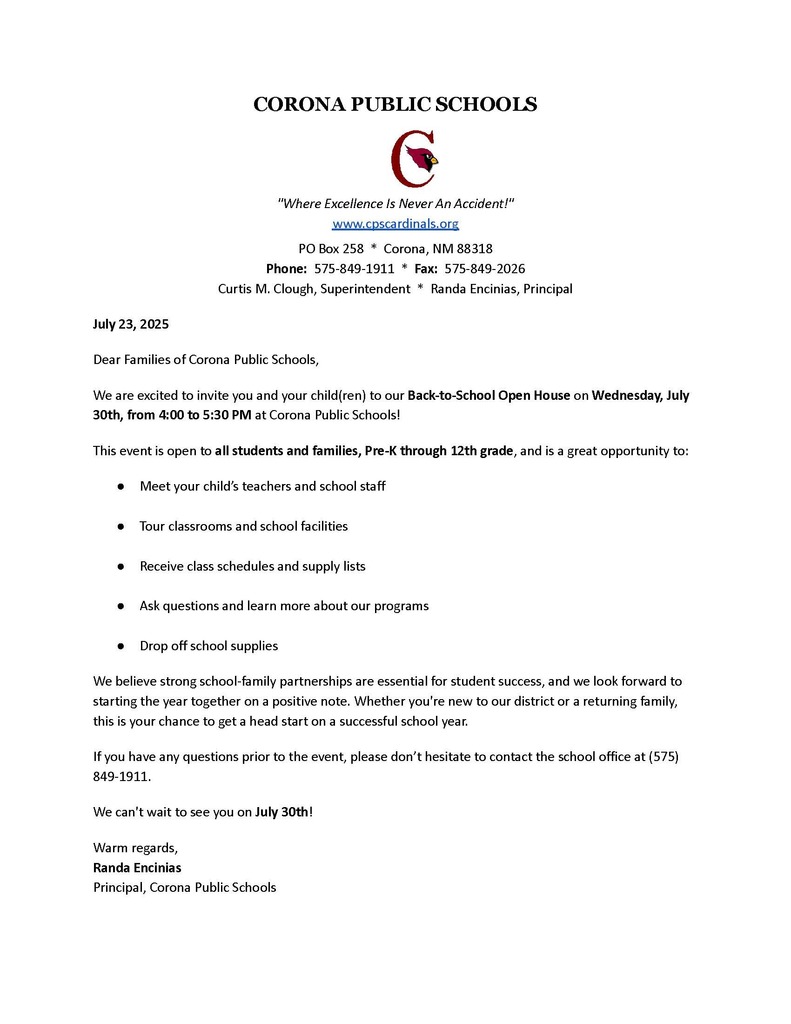 Letter for Open House