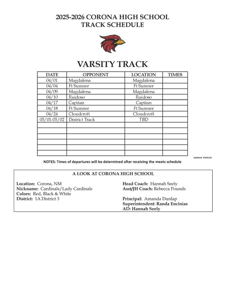 Varsity Track Schedule