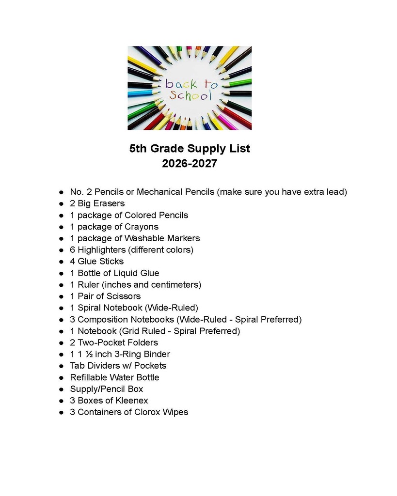 5th Grade List
